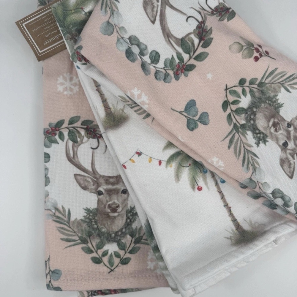 Cupcakes & Cashmere Christmas Deer Kitchen Towels Set of 3 Coastal Cotton NWT - Picture 4 of 15